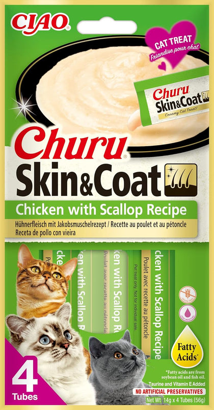Ciao Churu Skin & Coat 4 Pack Cat Treat - Chicken with Scallop Recipe
