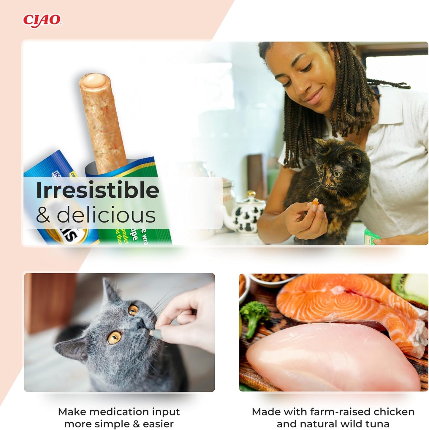 Ciao Churu Rolls 4 Pack Cat Treat - Chicken Recipe Wraps Tuna Recipe - 4 x 10g