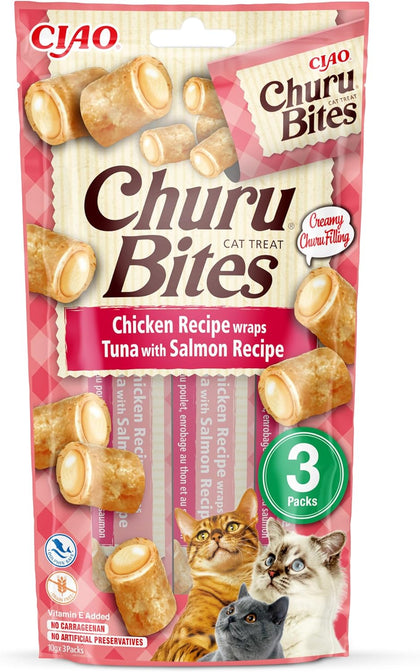 Ciao Churu Bites 3 Pack Cat Treat - Chicken Recipe wraps Tuna with Salmon Recipe