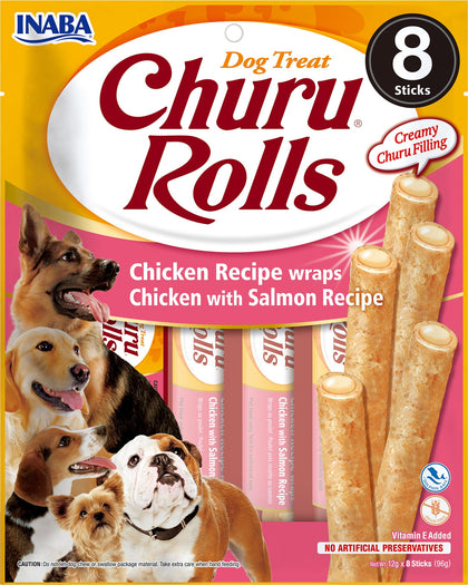 Ciao Churu Rolls 8 Pack Dog Treat - Chicken Recipe wraps Chicken with Salmon Recipe