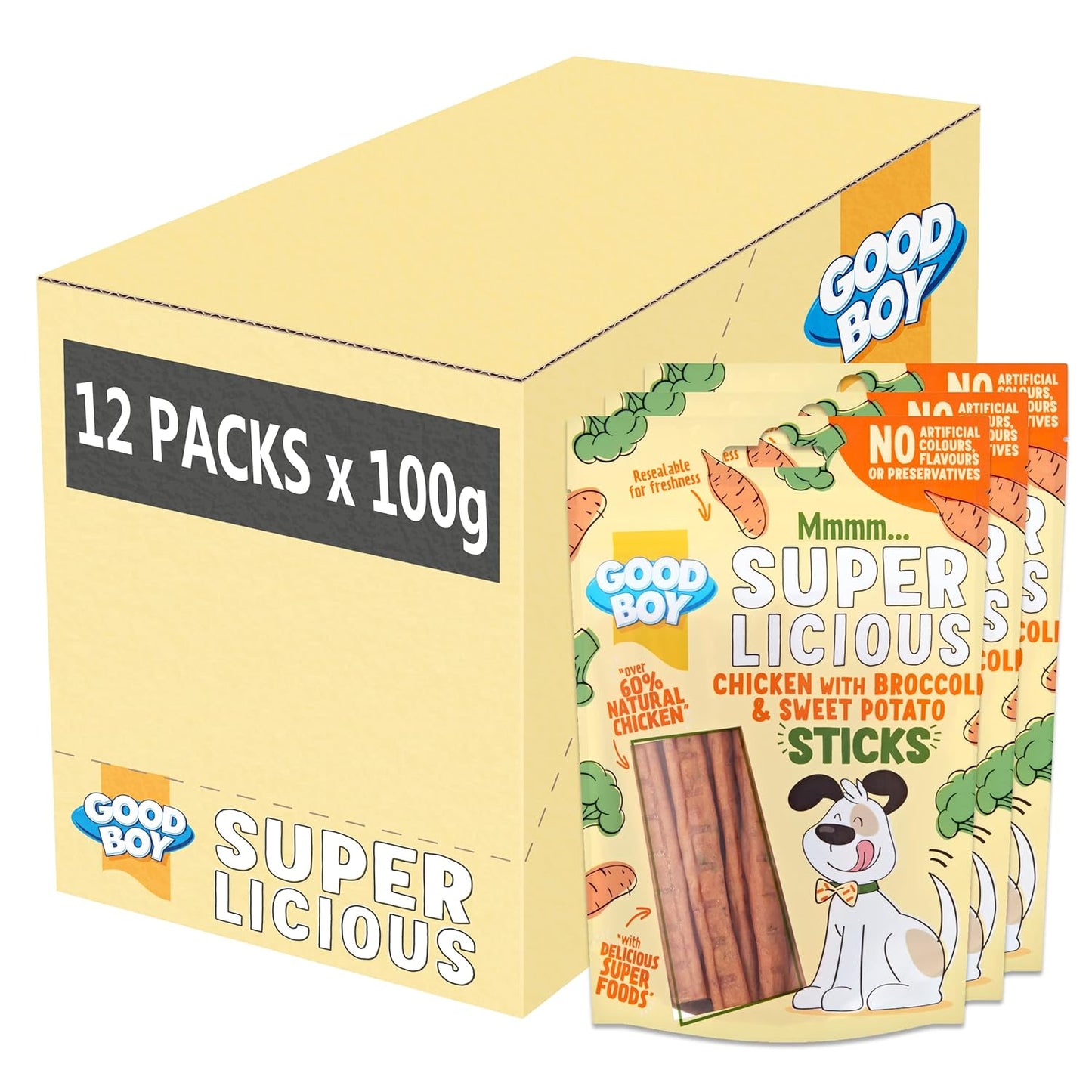 Good Boy Super Licious Chicken with Broccoli & Sweet Potato Sticks Dog Treats