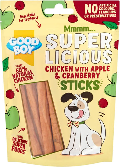 Good Boy Super Licious Chicken with Apple & Cranberry Sticks Dog Treats