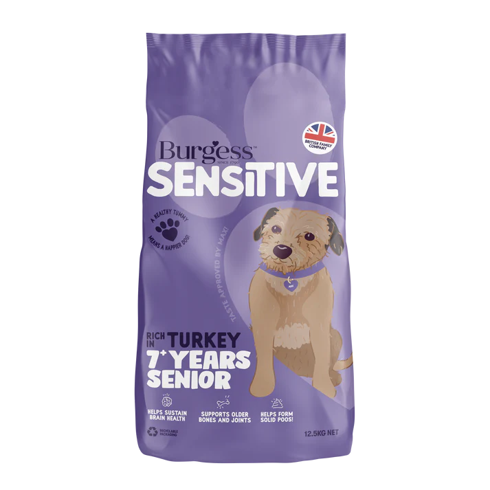 Front View of Burgess Sensitive Senior Complete Dry Dog Food - Turkey - 12.5kg