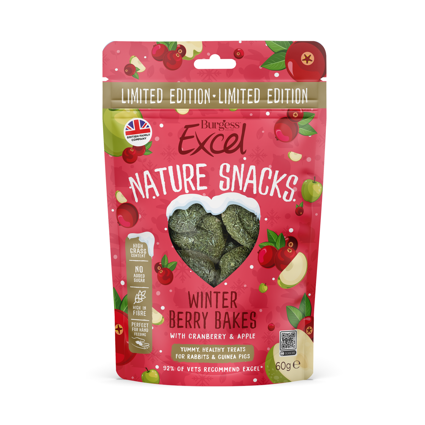 Front View of Burgess Excel Nature Snacks Winter Berry Bakes - Cranberry & Apple - 60g