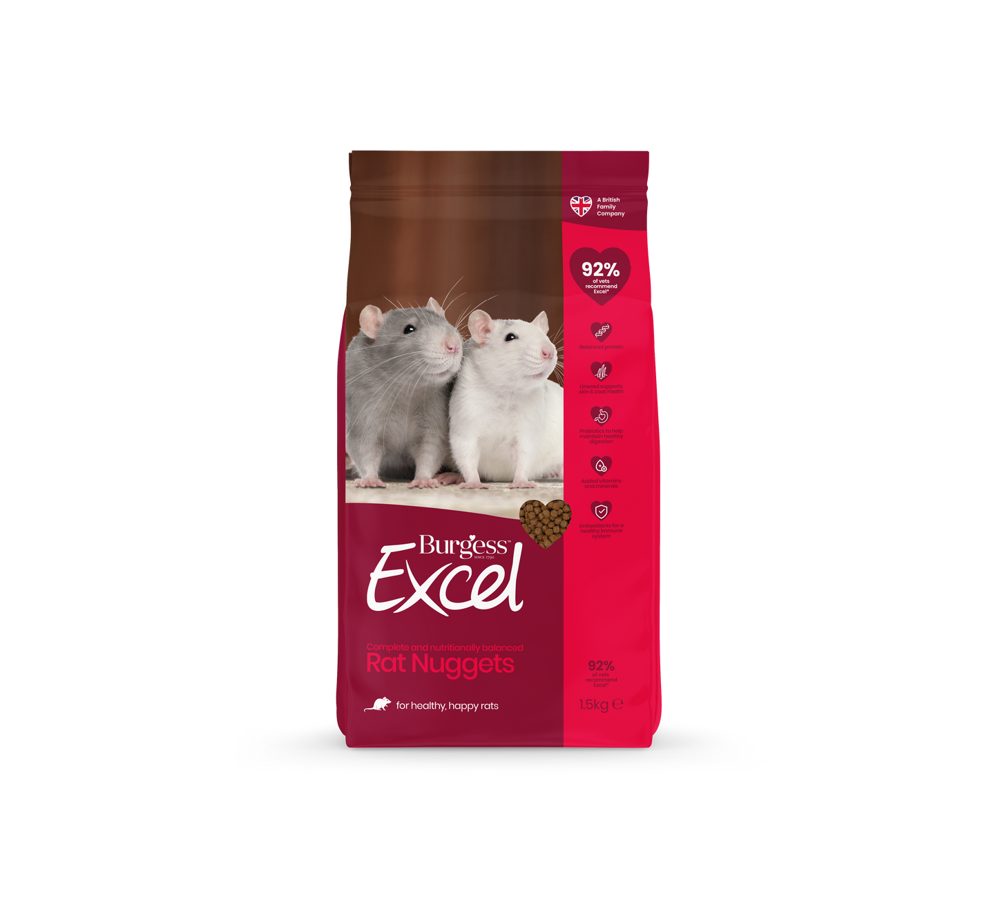 Front View of Burgess Excel Rat Nuggets - 1.5kg