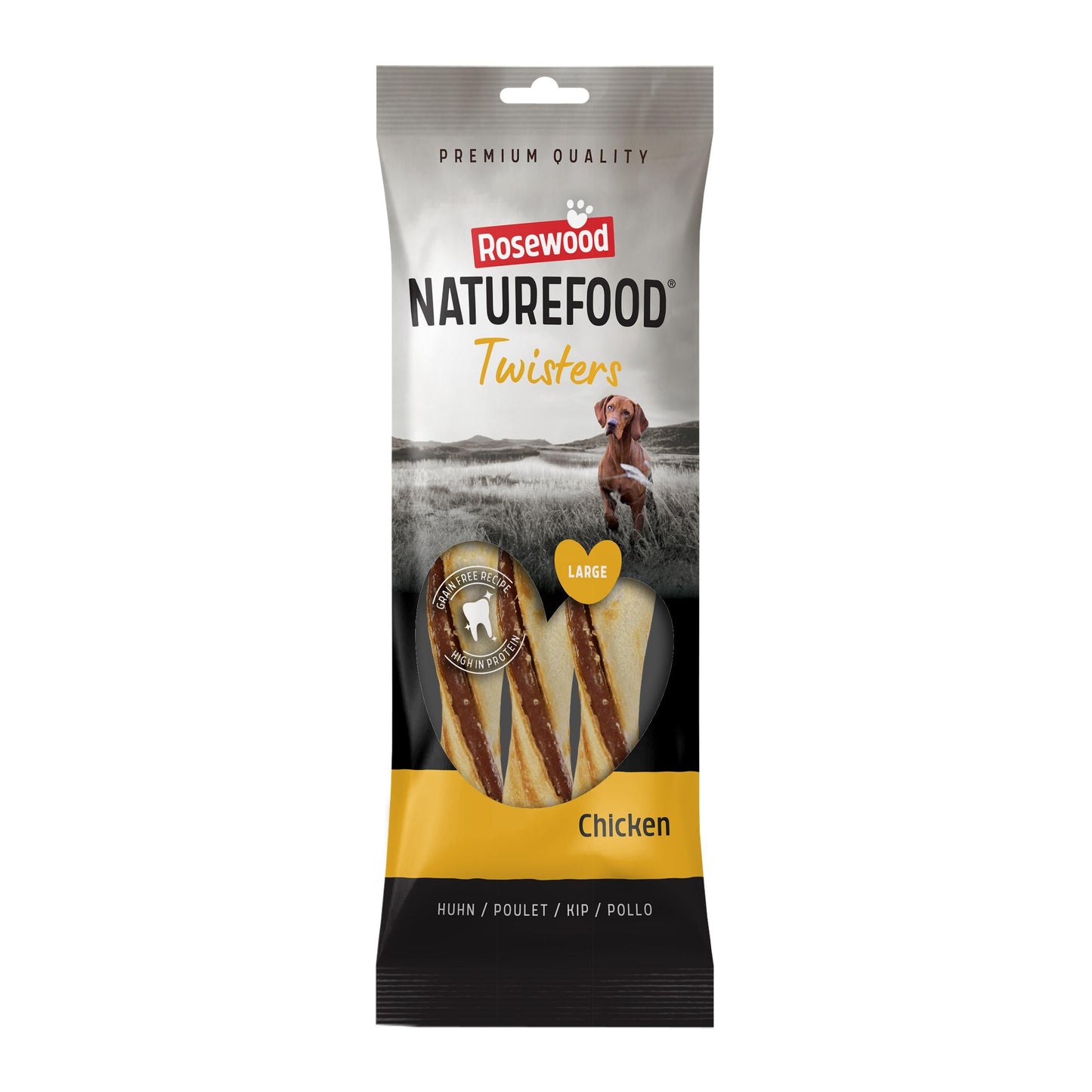 Front View of Naturefood Twisters Large Breed Dog Treats - Chicken - 320g