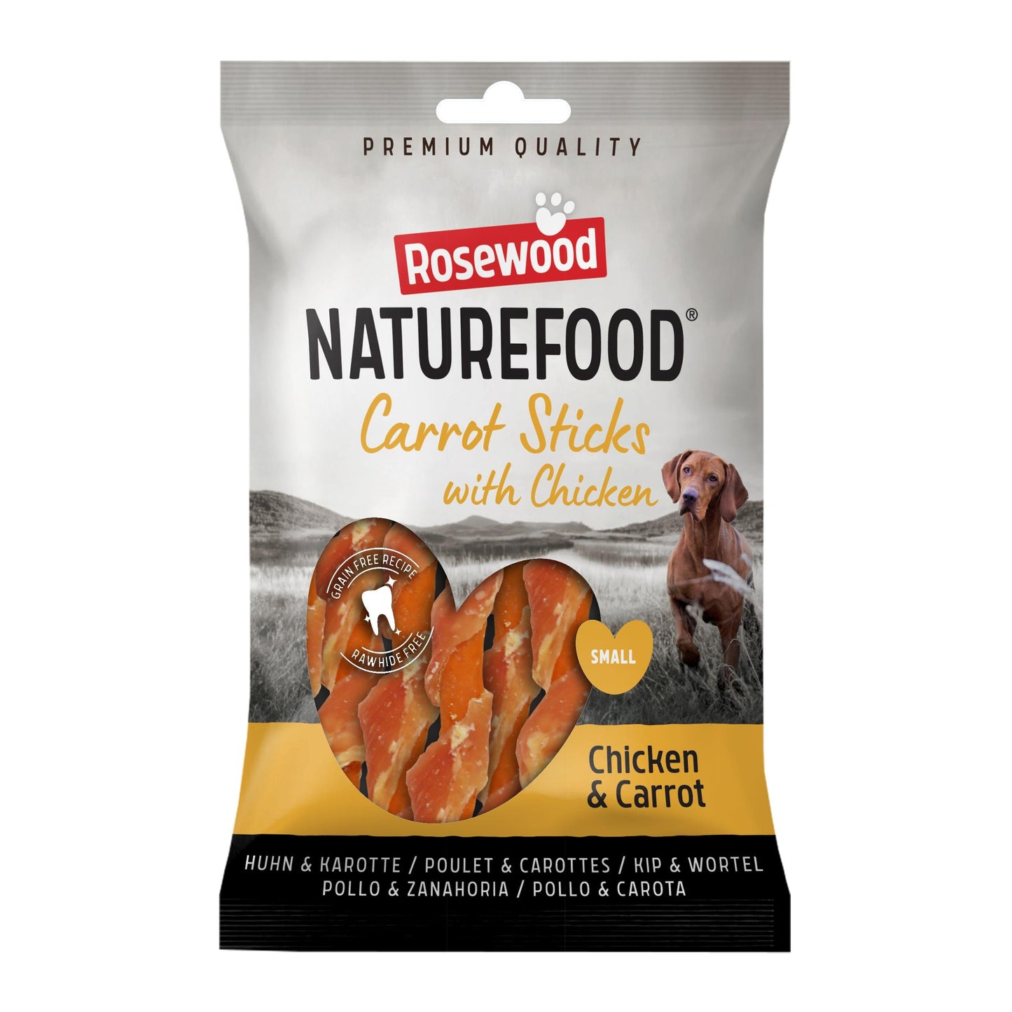 Front View of Naturefood Wrapped Sticks Dog Treats - Chicken & Carrot - 80g