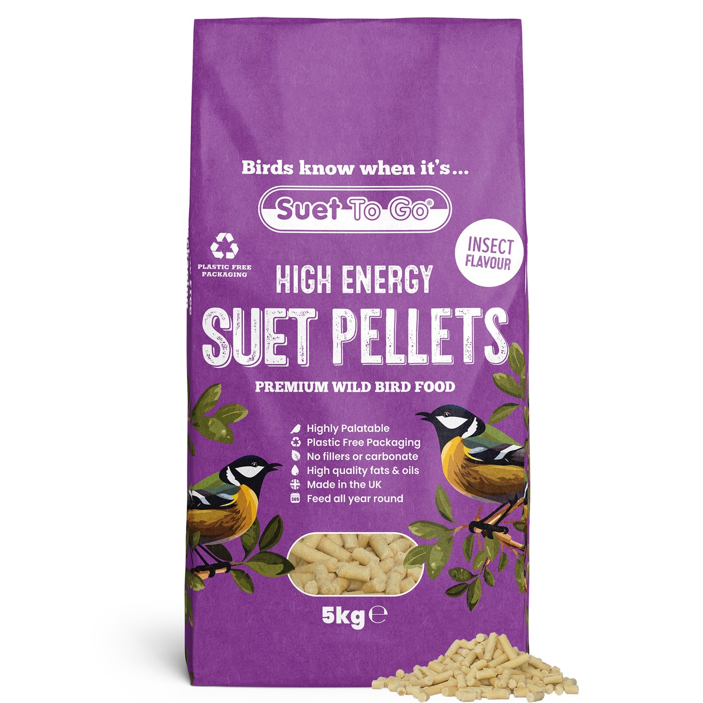 Front View of Suet to Go Suet Pellets Wild Bird Food - Insect - 5kg