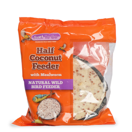 Suet to Go Half Coconut Natural Wild Bird Feeder with Mealworm