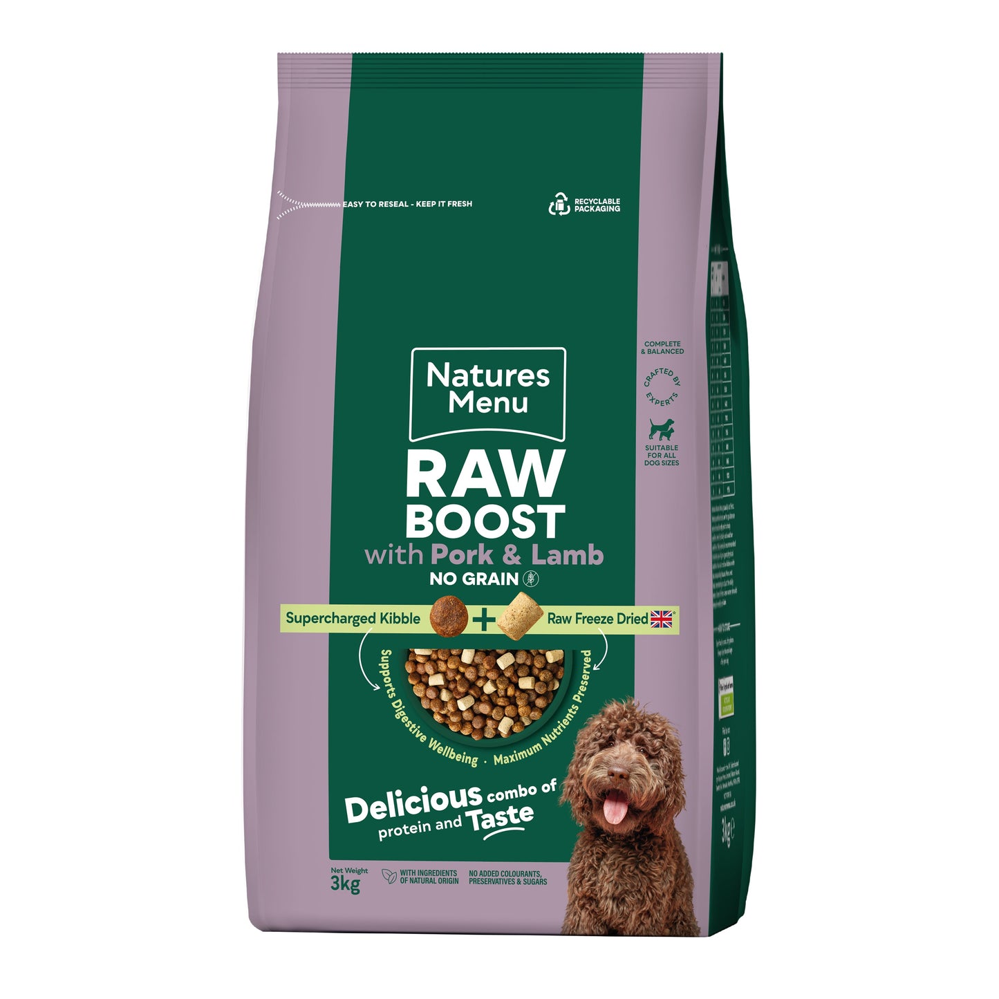 Natures Menu Freeze Dried Raw Boost Adult Dry Dog Food with Pork & Lamb - 1.5kg & 3kg