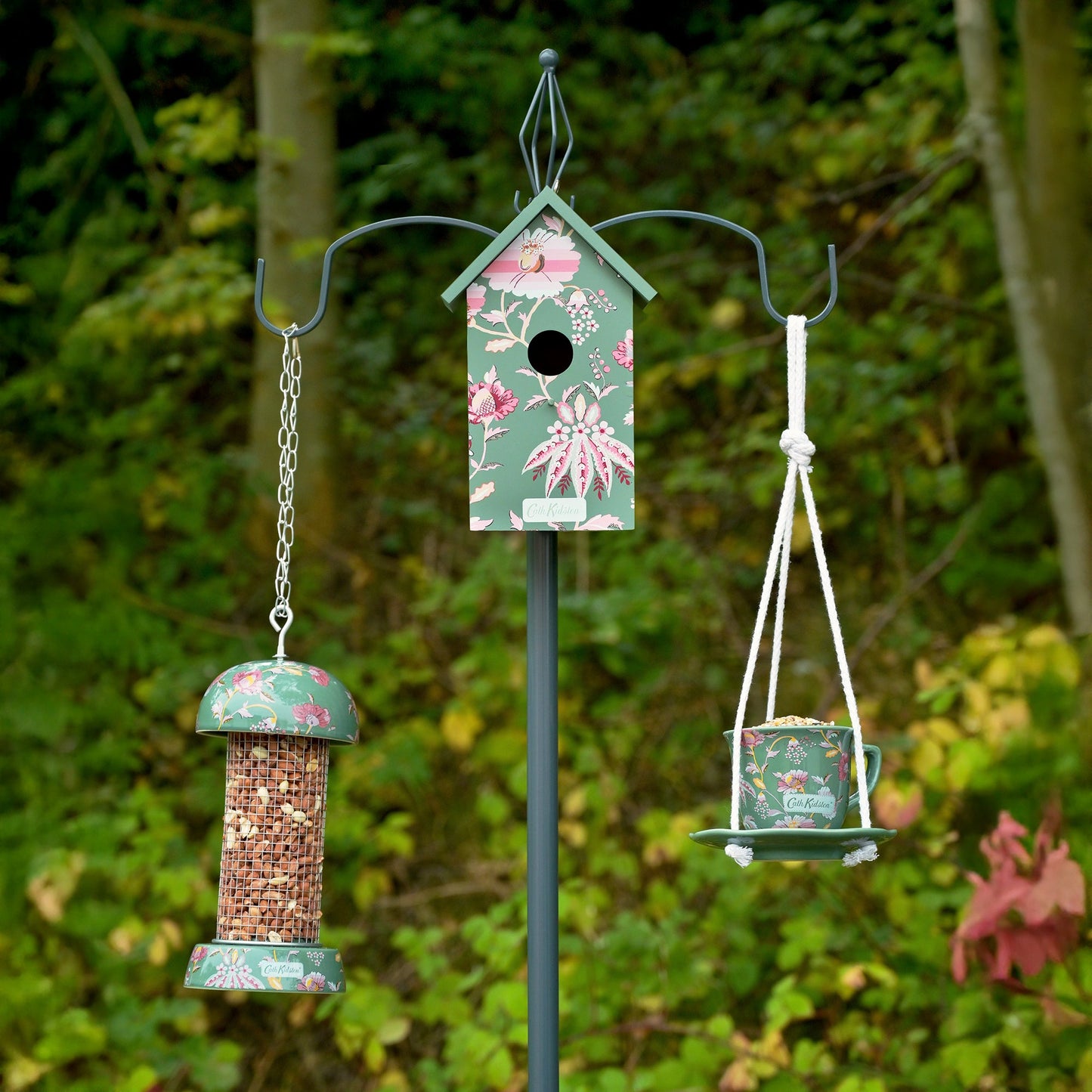 Cath Kidston Green Floral Teacup Bird Feeder