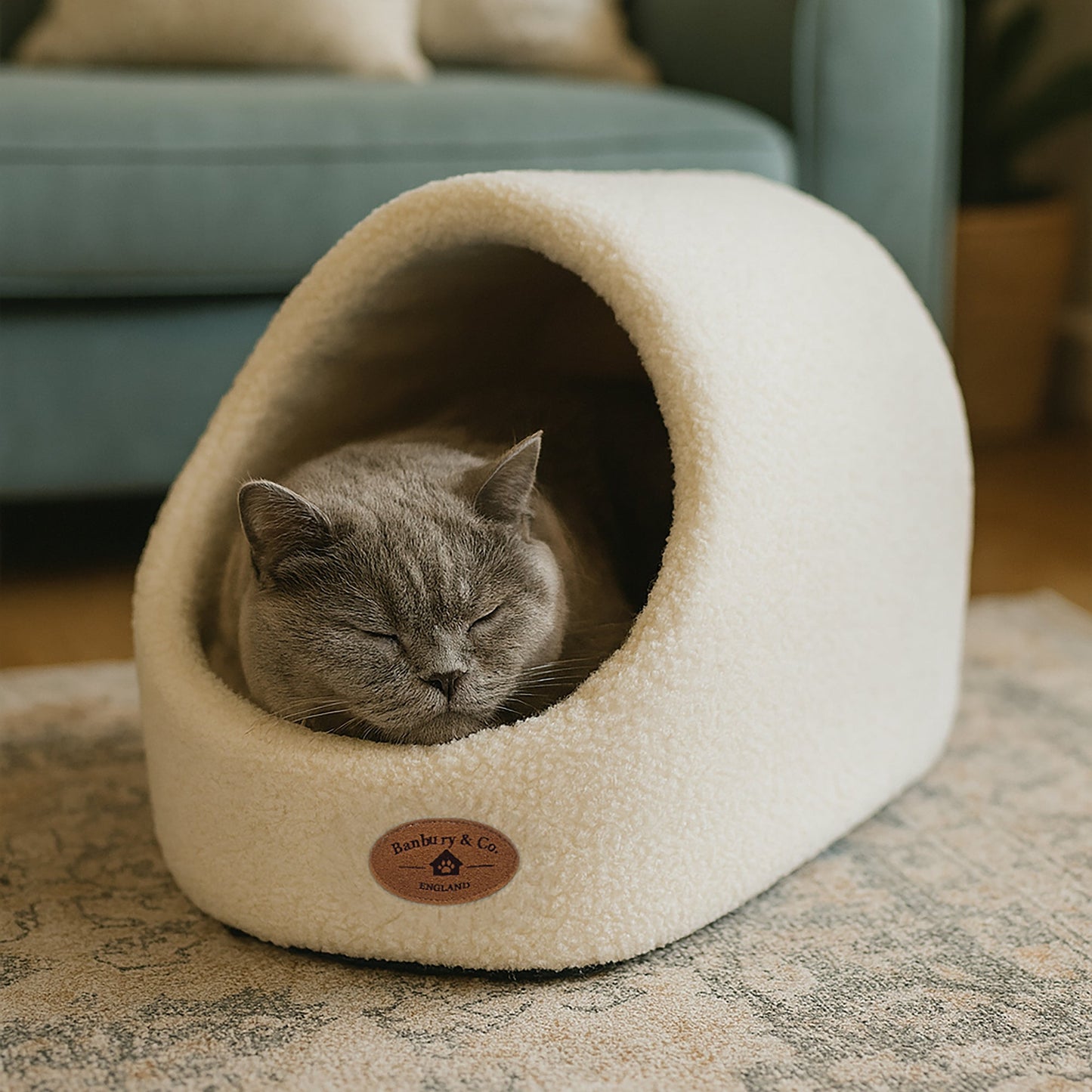 Banbury & Co Rural Retreats Almond Teddy Boucle Igloo Cat Bed