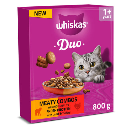 WHISKAS 1+ Complete Duo Meaty Combos Dry Cat Food with Lamb & Turkey