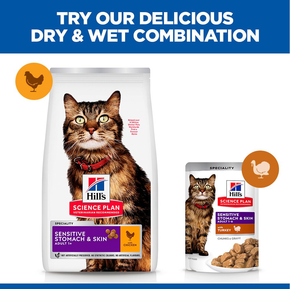 Hill's Science Plan Sensitive Stomach & Skin Adult 1+ Dry Cat Food - Chicken