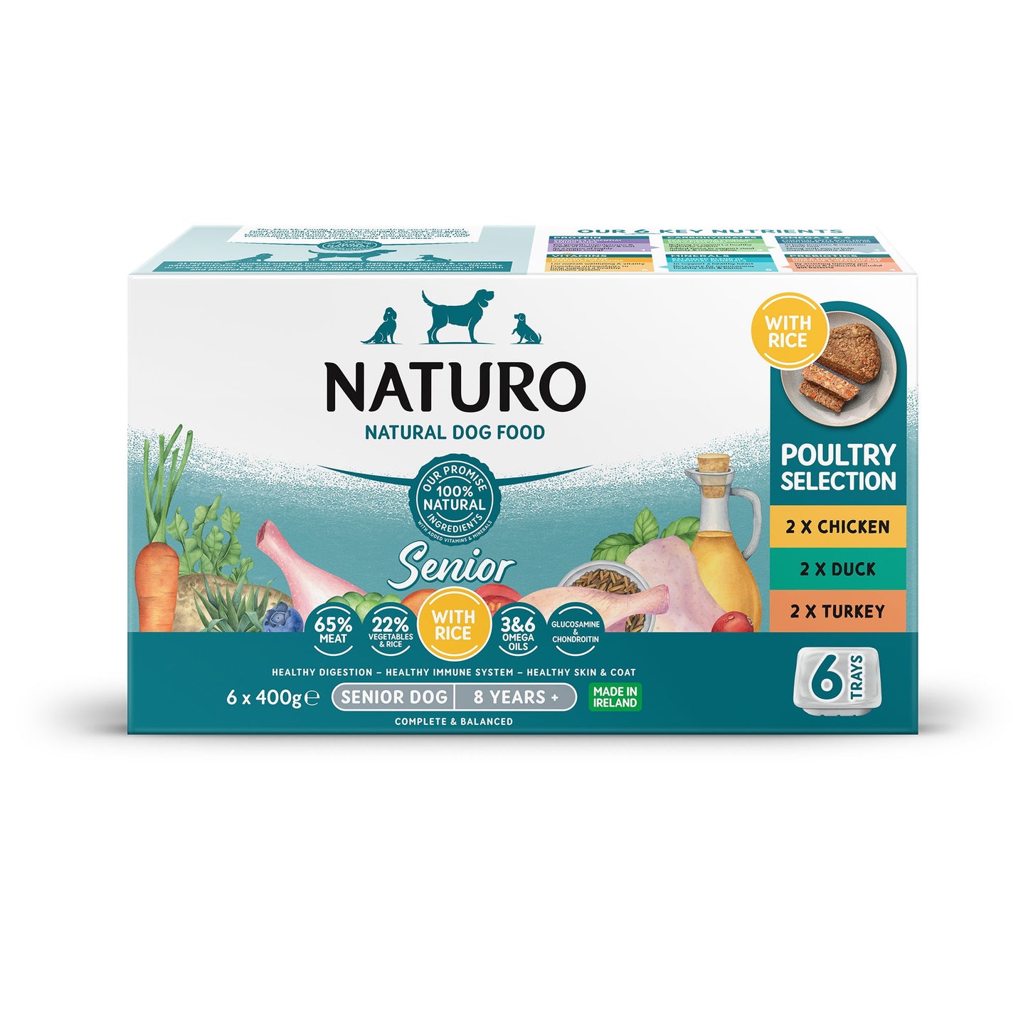 Naturo Senior Dog Food with Rice Variety Pack Trays 6 x 400g