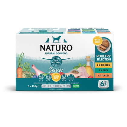 Naturo Senior Dog Food with Rice Variety Pack Trays 6 x 400g