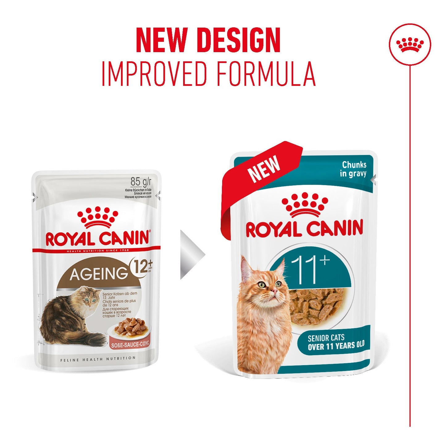 Royal Canin Ageing 11+ Senior Wet Cat Food Chunks In Gravy - 12 x 85g & 48 x 85g