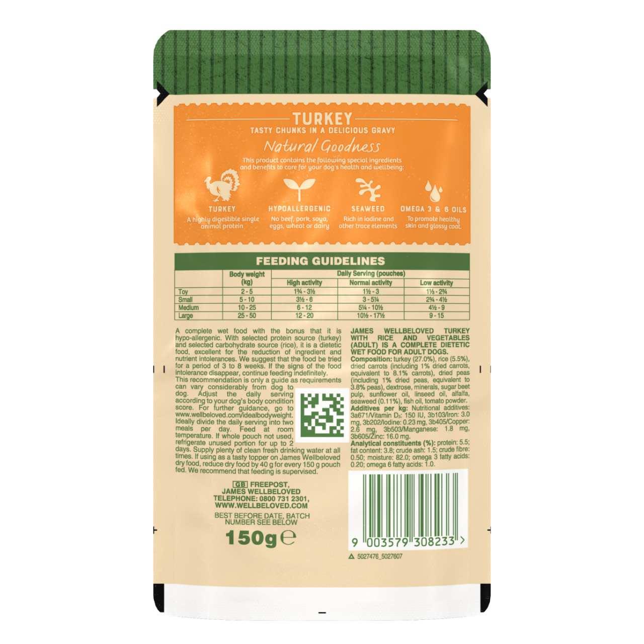 James Wellbeloved Adult Wet Dog Food Pouches - Turkey & Rice