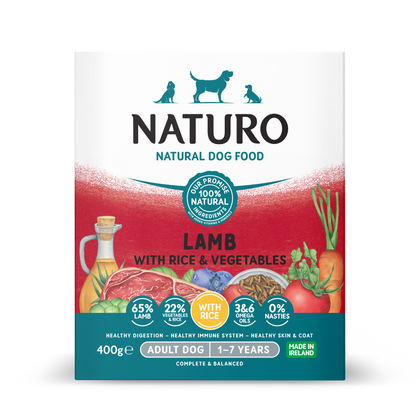 Naturo Adult Wet Dog Food Lamb & Rice With Veg Tray 400g