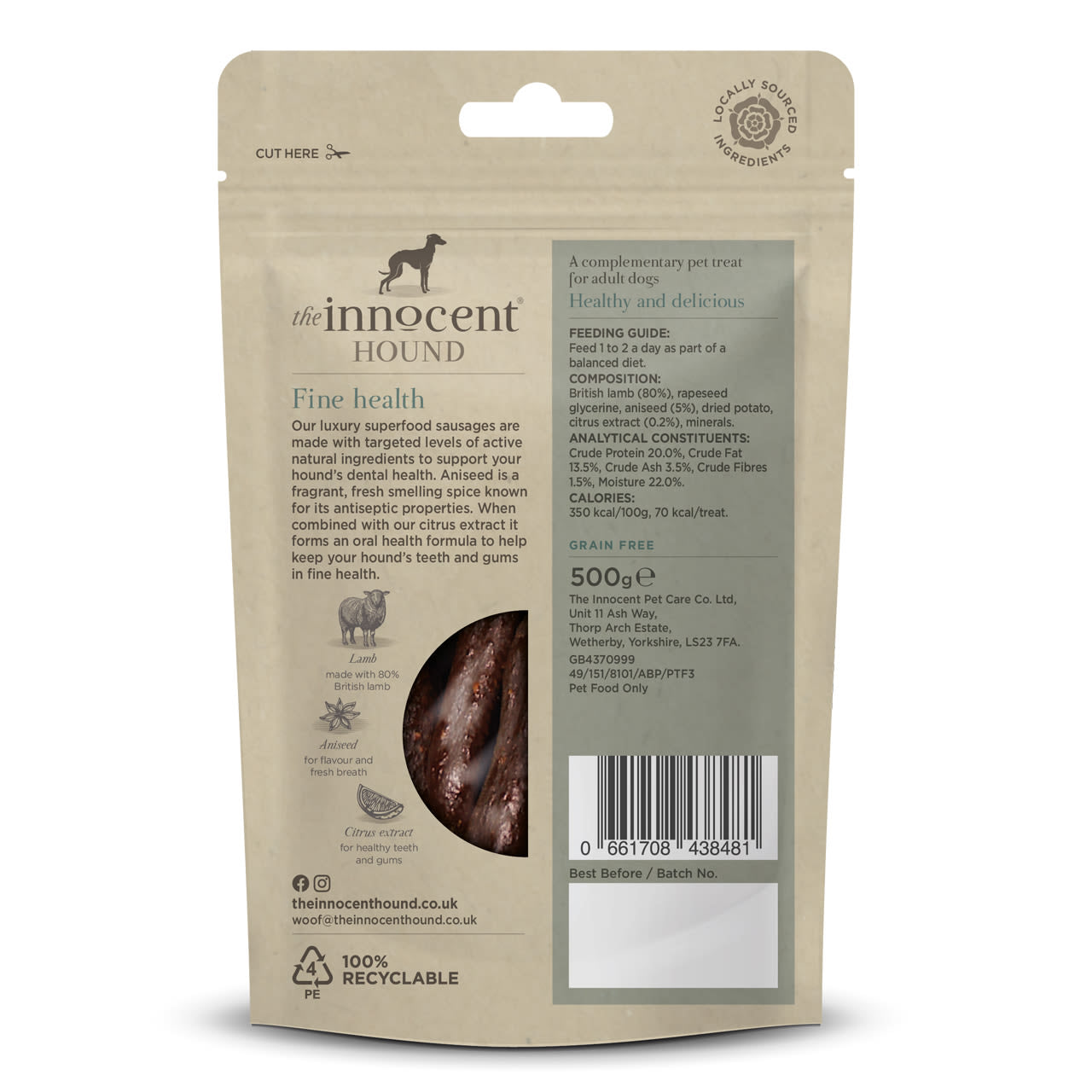 The Innocent Hound Dog Treat Dental Support Superfood Sausages