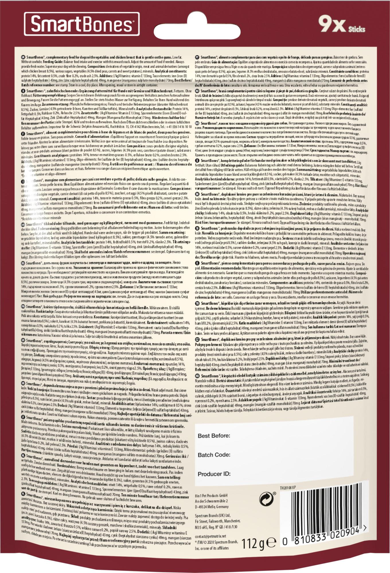 SmartBones Wrapped Mini Sticks Adult Dog Treats- Chicken