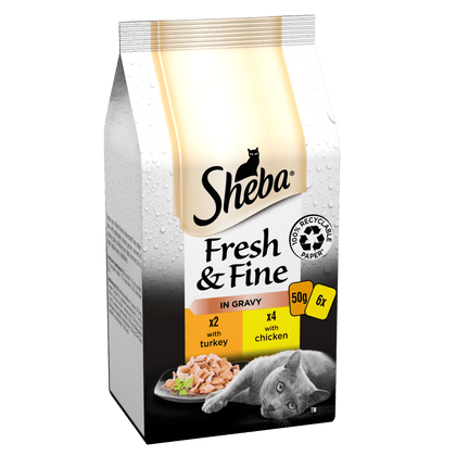 Sheba Fresh and Fine Adult Wet Cat Food Pouches - Chicken & Turkey in Gravy