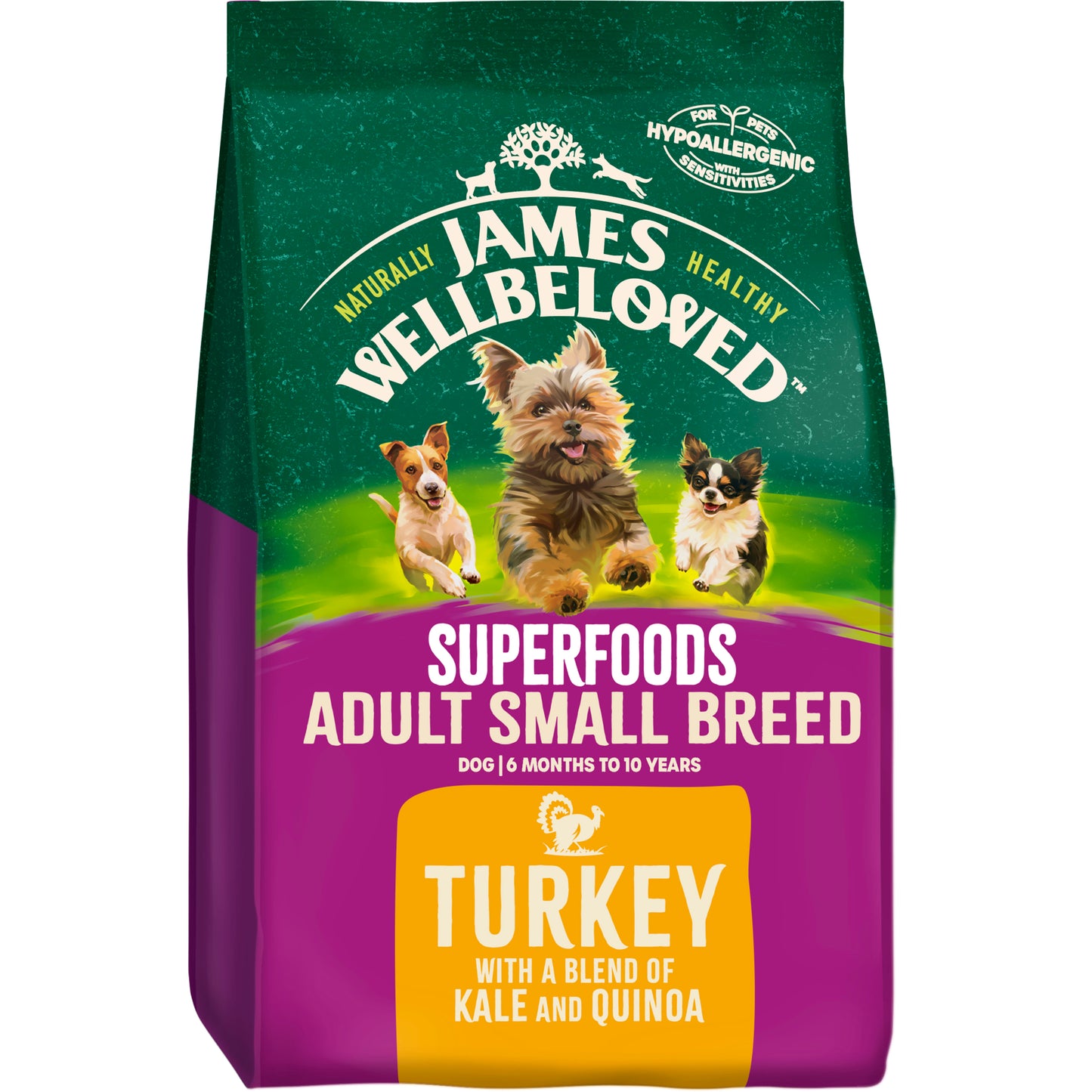 James Wellbeloved Superfoods Adult Small Breed Dry Dog Food Turkey with Kale & Quinoa