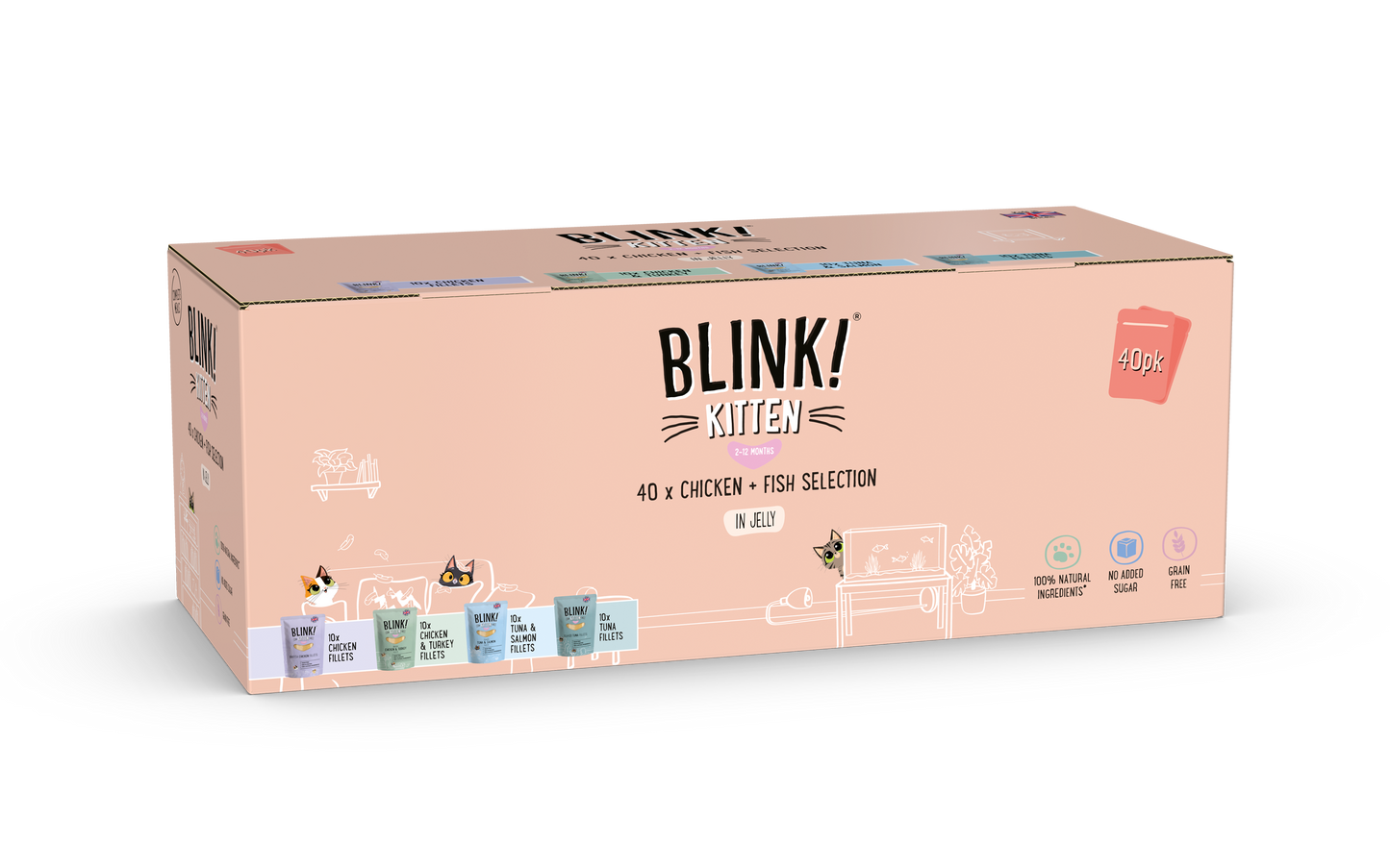 Blink Grain-free Kitten Wet Cat Food in Pouches - Chicken and Fish Fillets in Jelly