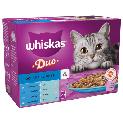 Whiskas Duo Ocean Delights in Jelly 1+ Adult Wet Cat Food Pouches