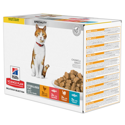 Hill's Science Plan Sterilised Cat Adult Wet Cat Food Multipack - Chicken, Salmon, Trout, Turkey