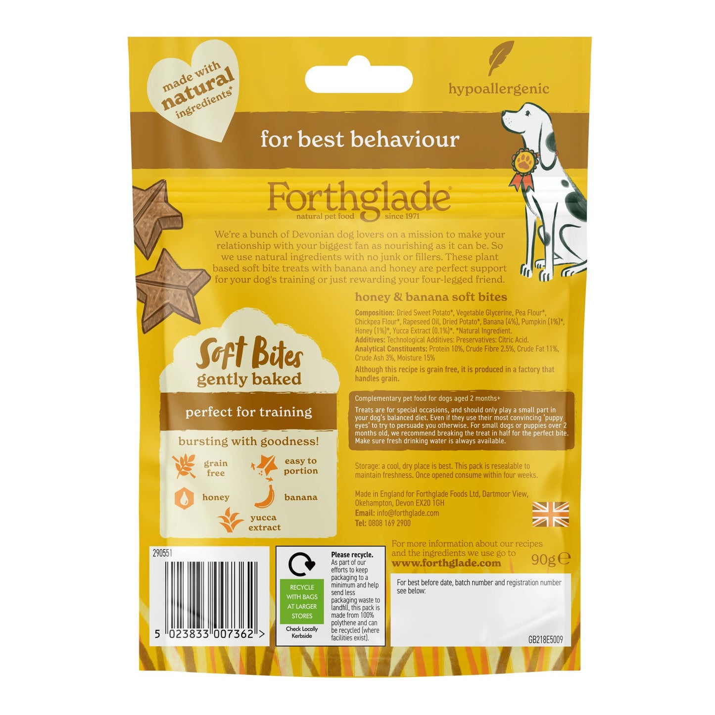 Forthglade Functional Rewards Natural Soft Bites Dog Treats - Banana & Honey