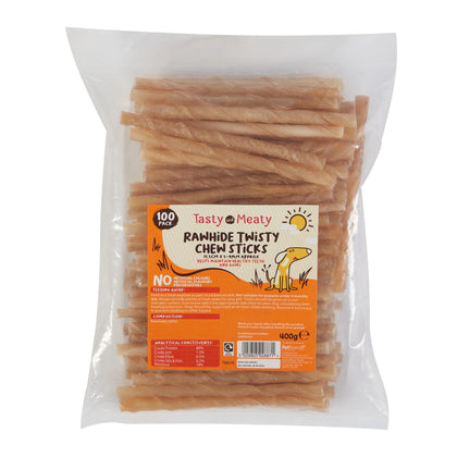 Tasty & Meaty Rawhide Twisty Chew Stick 100% Natural Adult Dog Treats | 100-Pack