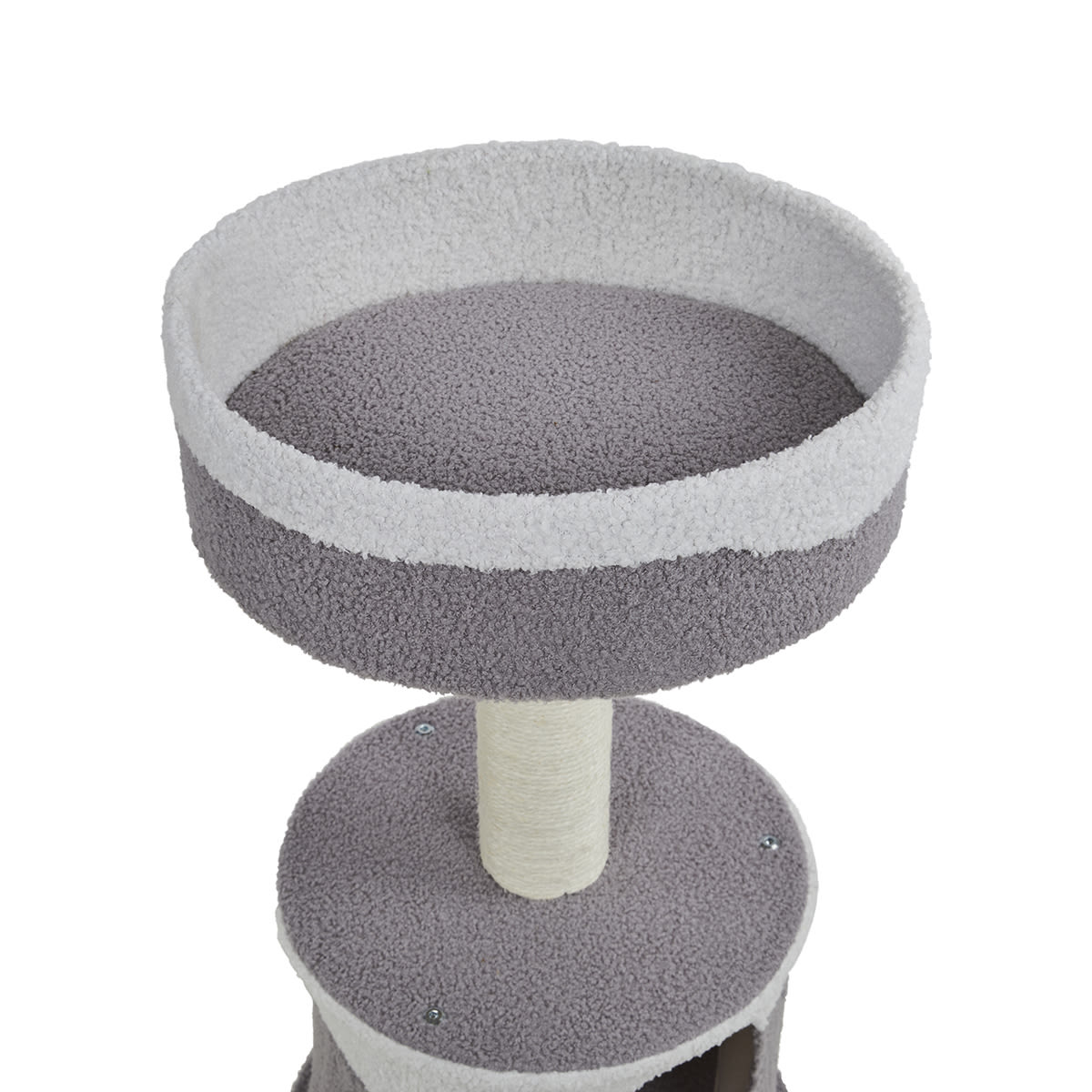 Petface Teddy Fleece Cream & Grey Cat Hide and Platform Bed