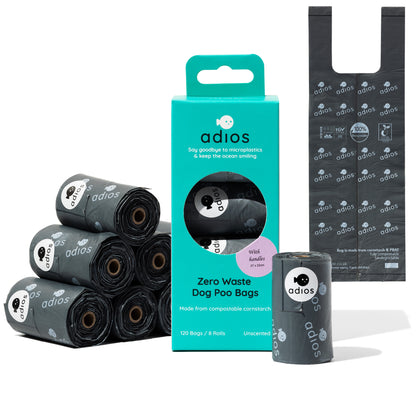 Adios Plastic Compostable Handle on a Roll Grey Poo Bags