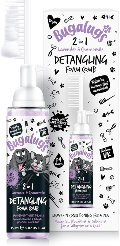 Bugalugs 2 in 1 Detangle & Conditioning Foam Comb for Dogs & Cats - Lavender & Chamomile