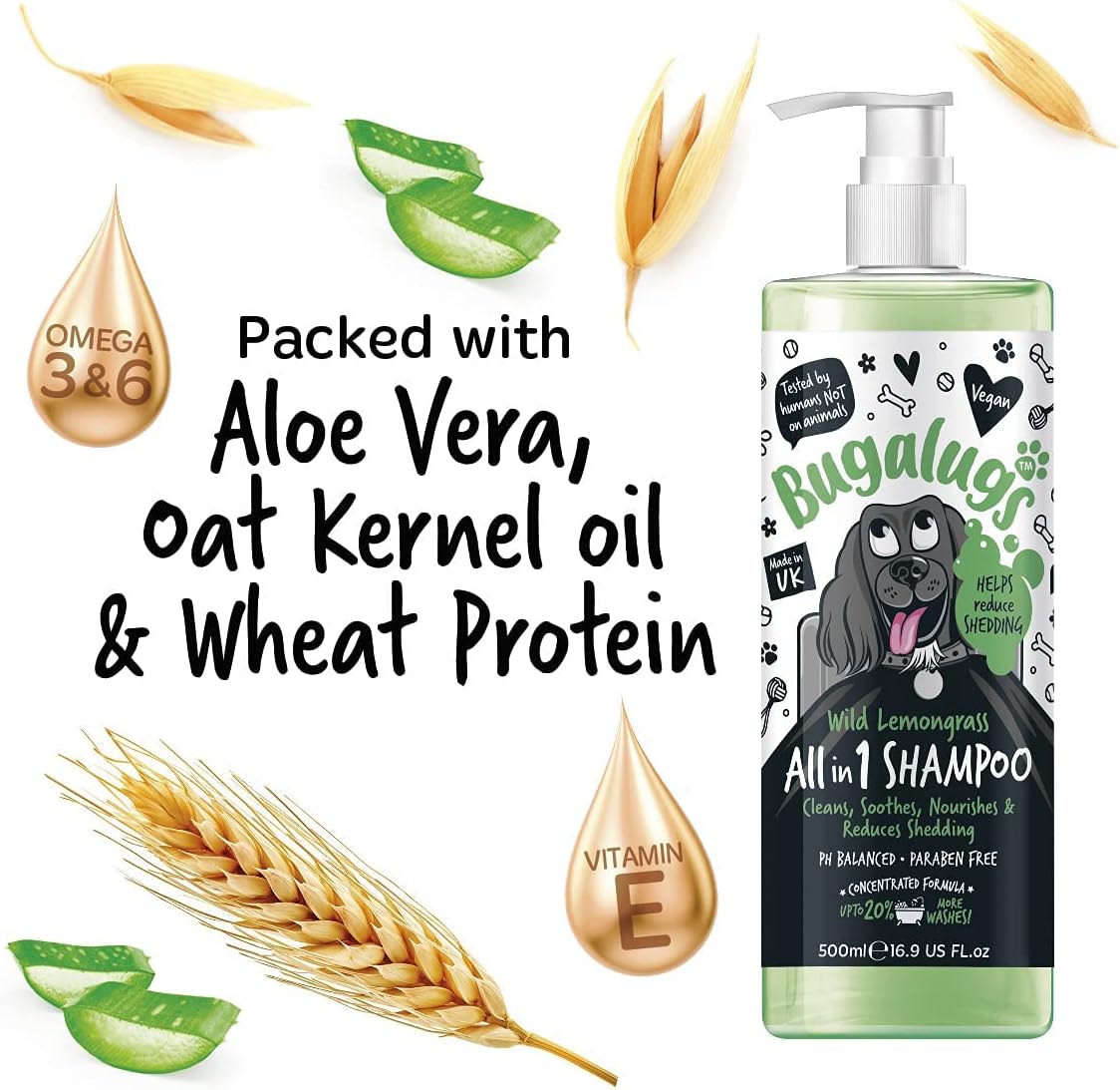 Bugalugs All In One Shed Control Dog Shampoo - Wild Lemongrass