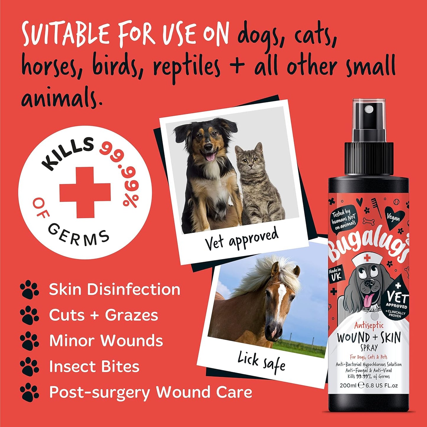 Bugalugs Antiseptic Wound & Skin Spray for Dogs, Cats & Pets
