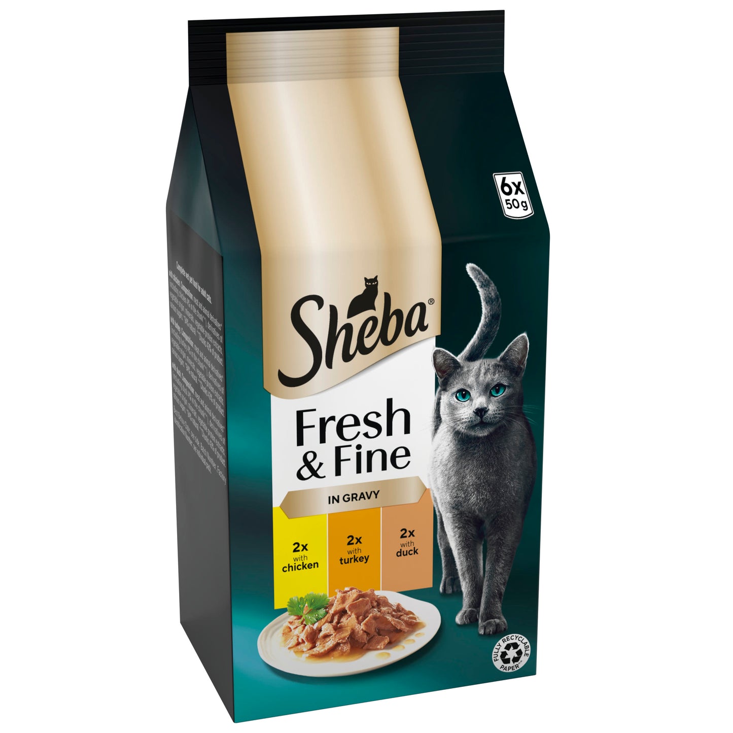 Sheba Fresh & Fine Wet Cat Food Pouches with Chicken & Turkey & Duck in Gravy