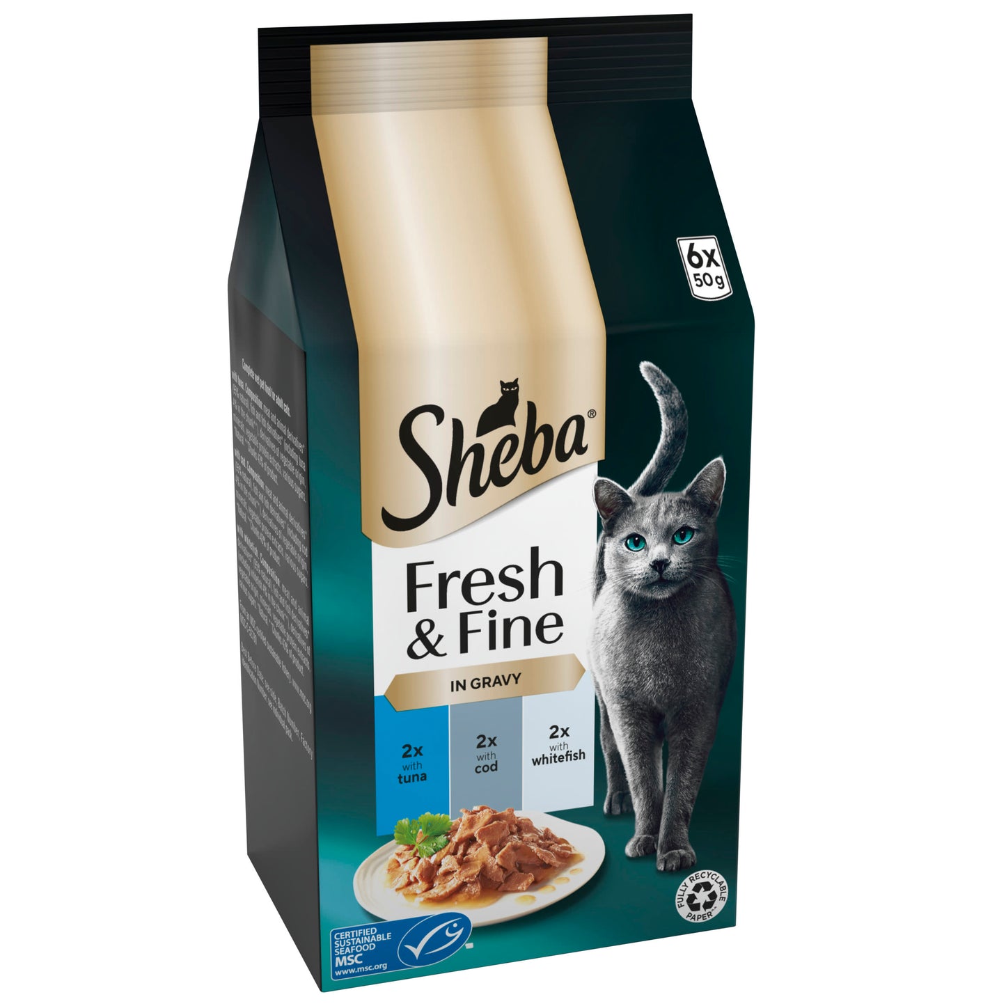 Sheba Fresh & Fine Wet Cat Food Pouches with Tuna & Cod & Whitefish in Gravy