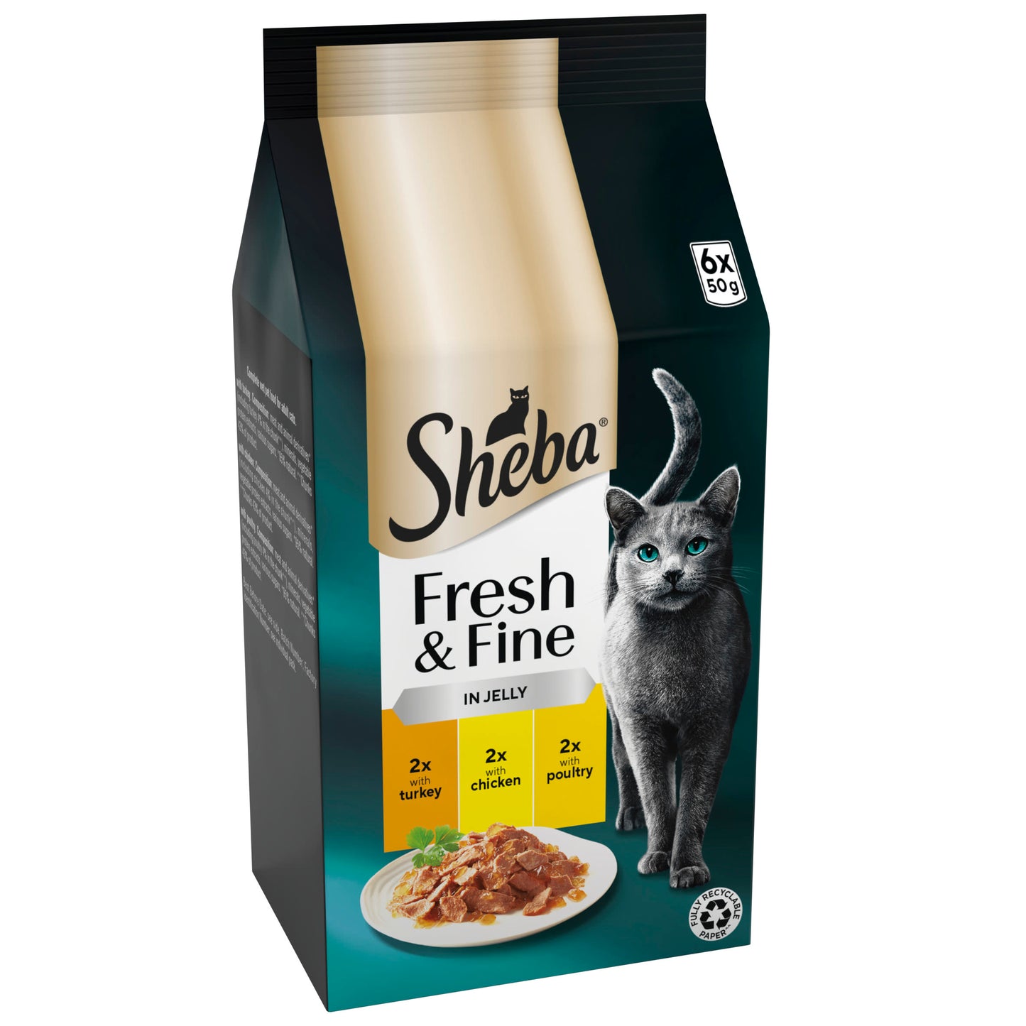 Sheba Fresh & Fine Wet Cat Food Pouches with Chicken & Turkey & Poultry in Jelly
