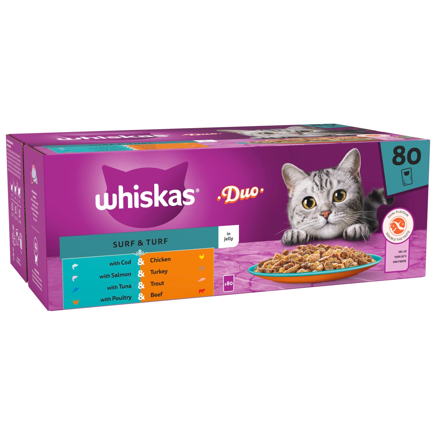 Whiskas 1+ Duo Surf & Turf Adult Wet Cat Food Pouches in Jelly