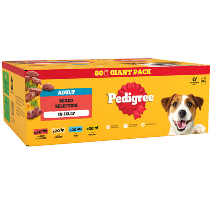 Pedigree Mixed Selection Adult Wet Dog Food Pouches in Jelly - Giant Pack