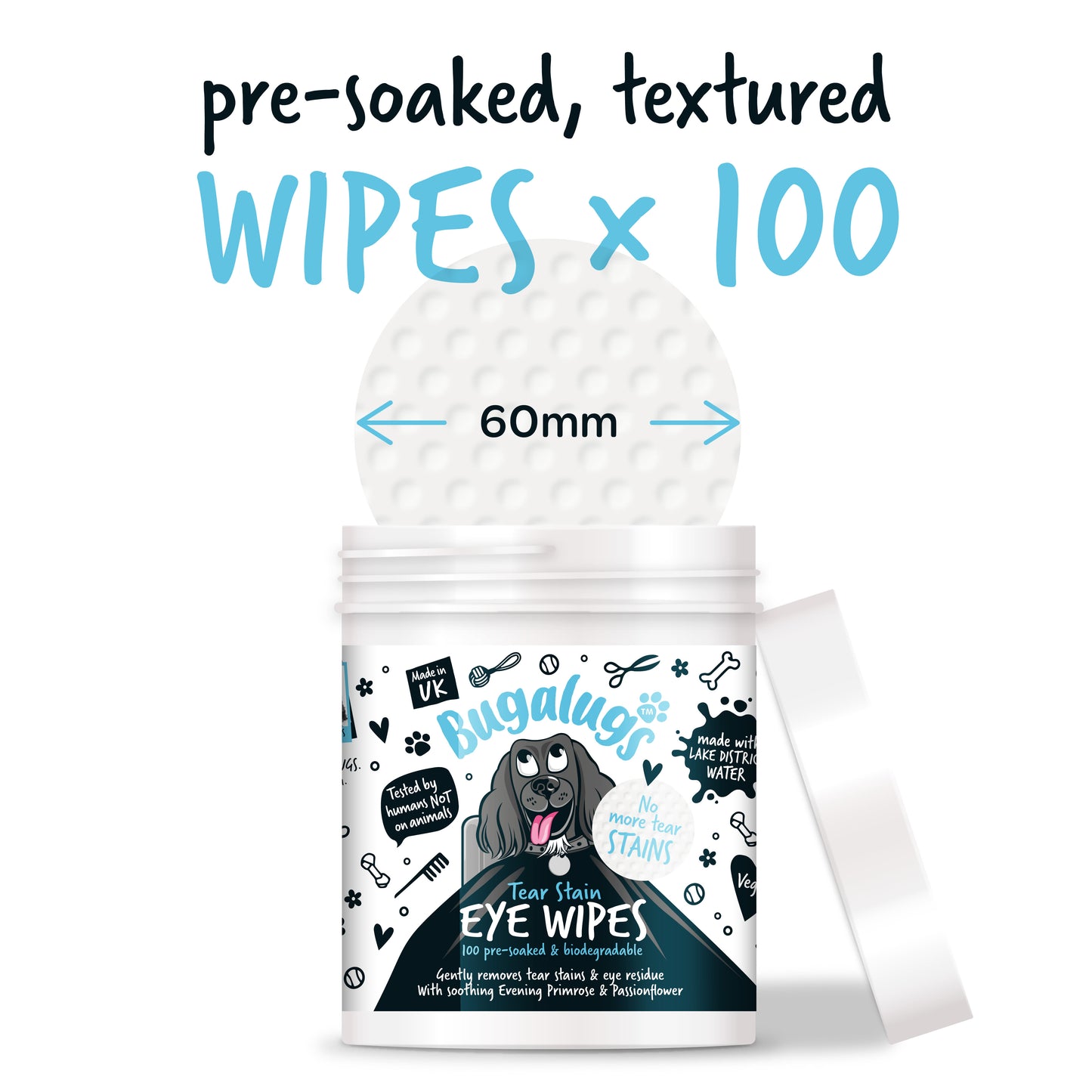 Bugalugs Tear Stain Eye Wipes Pre-soaked & Biodegradable for Dogs