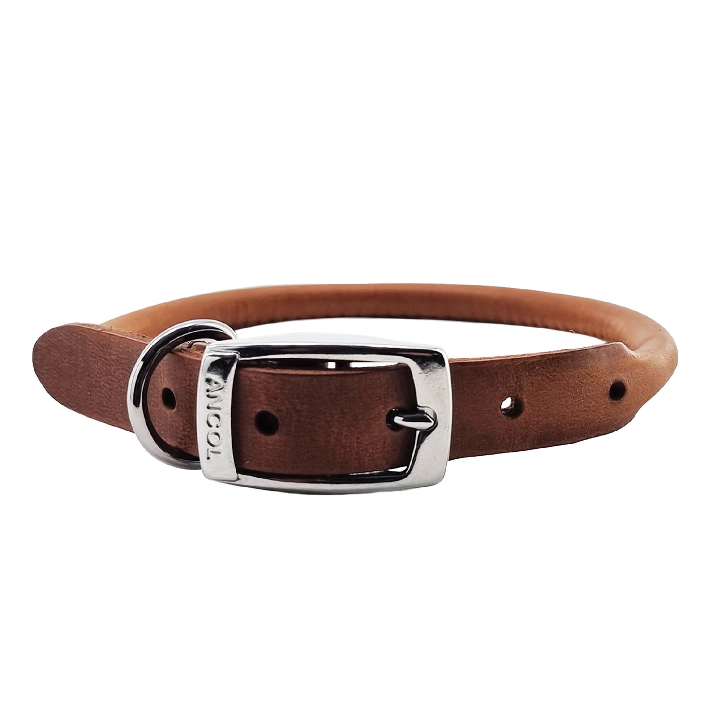 ancol-heritage-leather-round-sewn-dog-collar-chestnut