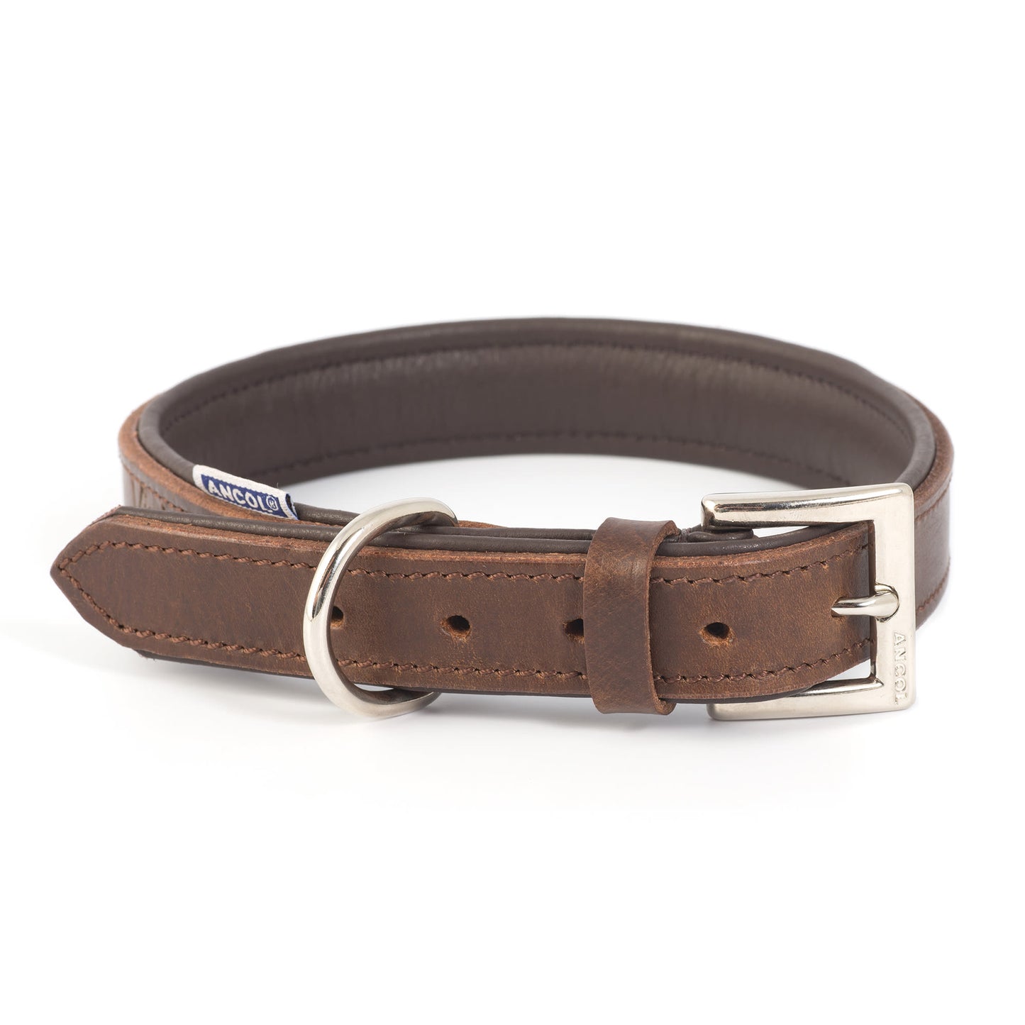 Ancol Heritage Vintage Leather Pad Dog Collar - Chestnut