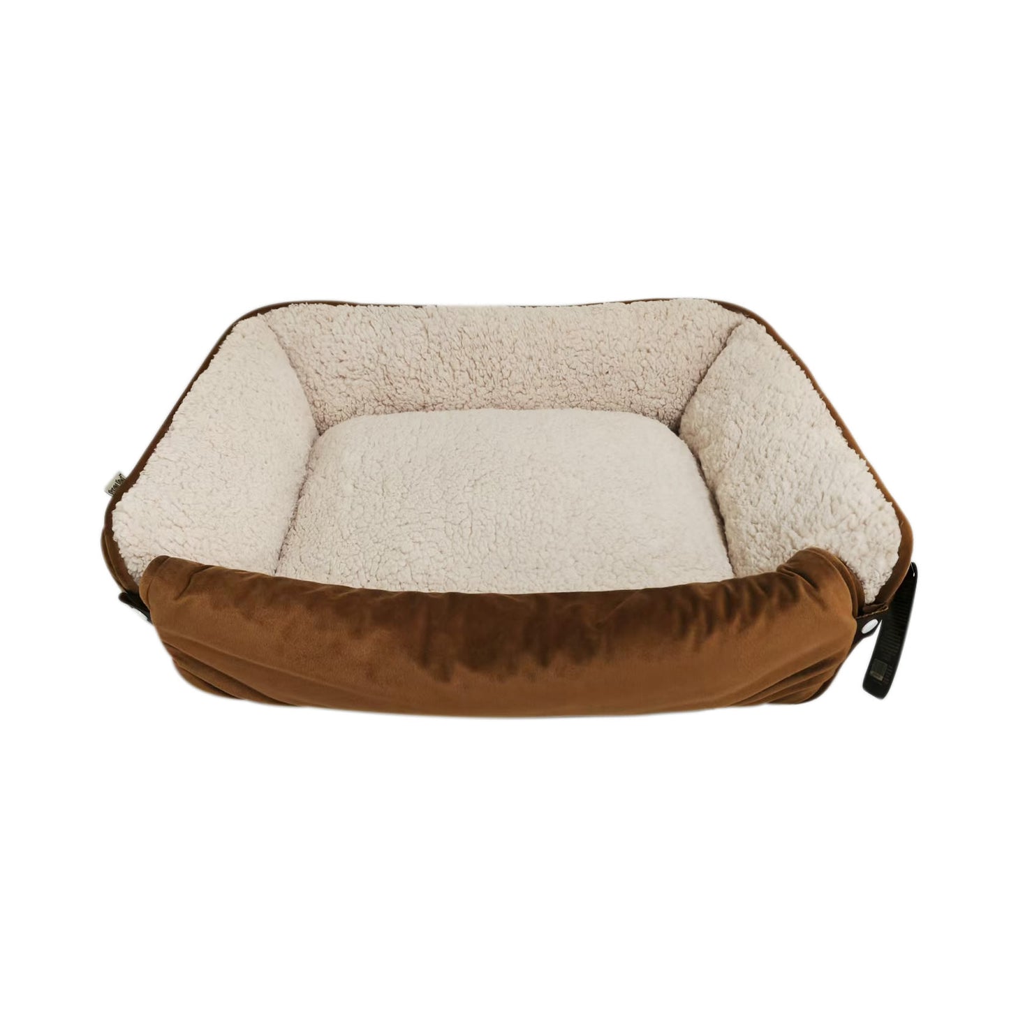 Dream Paws Brown Velvet Pet Sofa Bed with Fold-Out Blanket