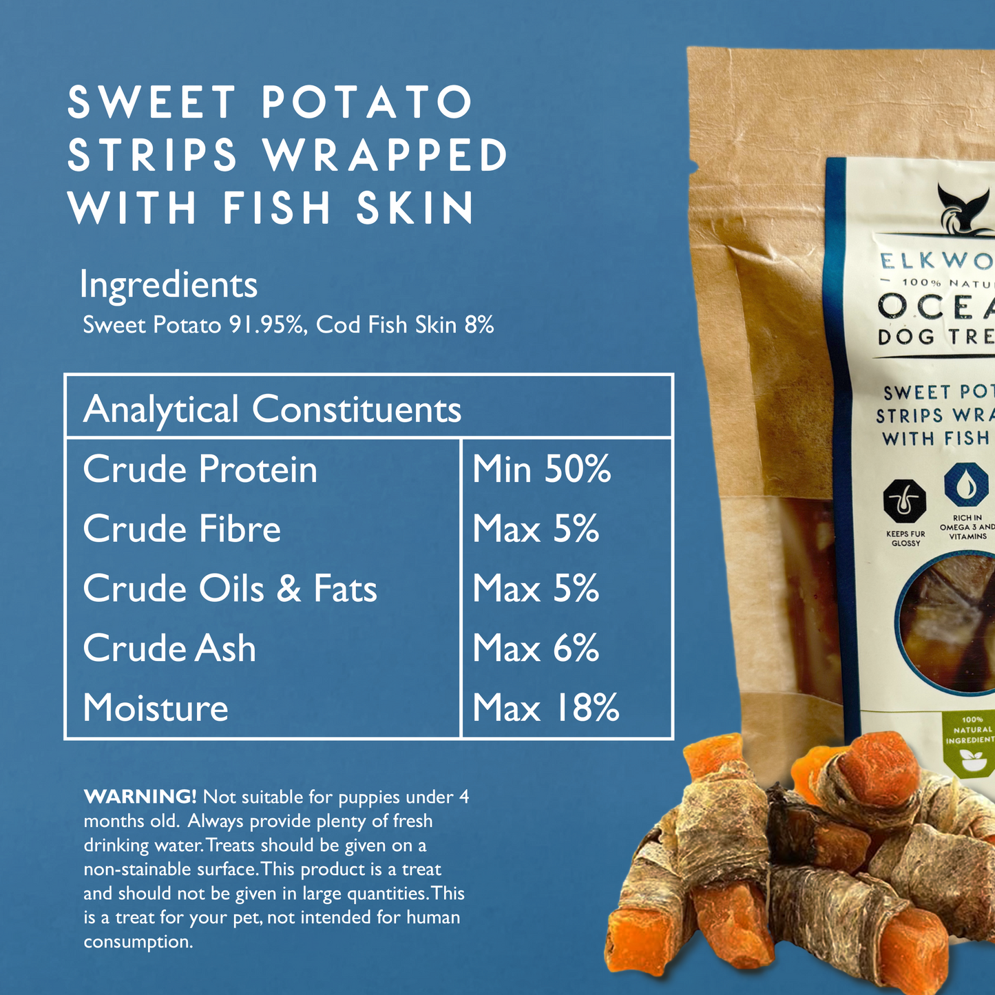 Elkwood Sweet Potato Strips Wrapped in Fish Skin | 100g