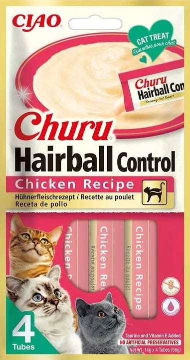 Ciao Churu Hairball Control 4 Pack Cat Treat - Chicken Recipe