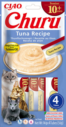 Front View of Ciao Churu 4 Pack Senior Cat Treat - Tuna Recipe - 4 x 14g