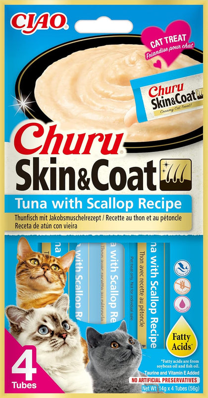 Ciao Churu Skin & Coat 4 Pack Cat Treat - Tuna with Scallop Recipe